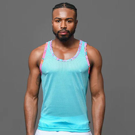 Andrew Christian Miami Cabana Boy 20051 mesh tank blue