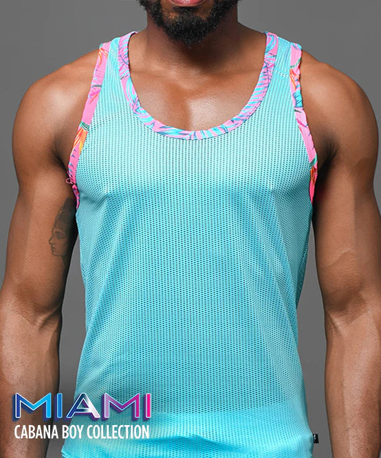 Andrew Christian Miami Cabana Boy 20051 mesh tank blue