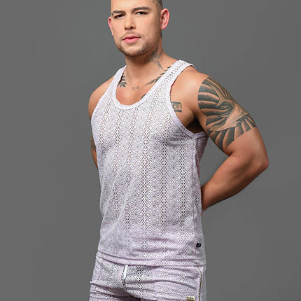 Andrew Christian Miami Cabana Boy 20059 crochet tank lavender sparkle