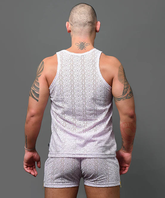 Andrew Christian Miami Cabana Boy 20059 crochet tank lavender sparkle