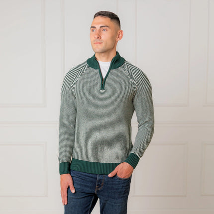 H/H Organic Half Zip Pullover Deep Green Stripe