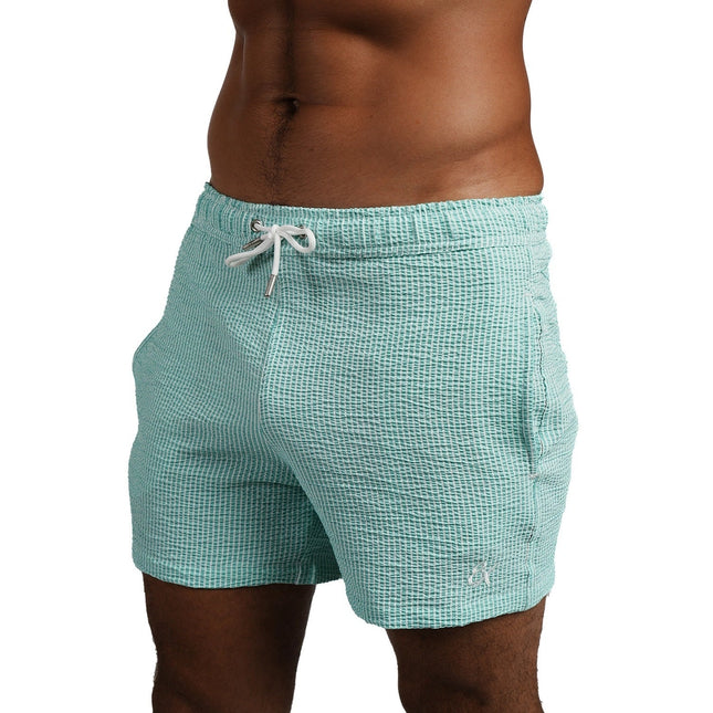 Eight X Sea Glass 4-Inch Seersucker Swim Shorts - Green Stripe