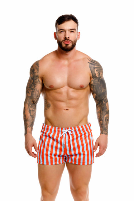 JOR Italy 2-inch Swim Shorts - Orange/Blue Stripe