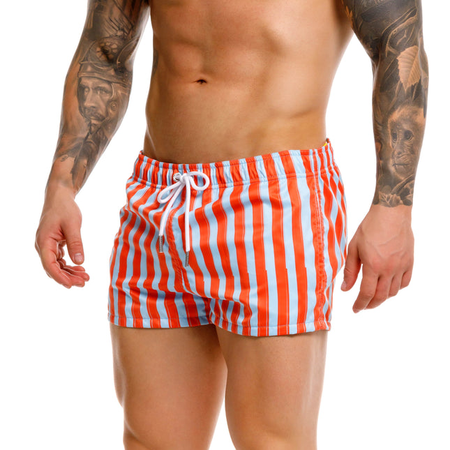 JOR Italy 2-inch Swim Shorts - Orange/Blue Stripe