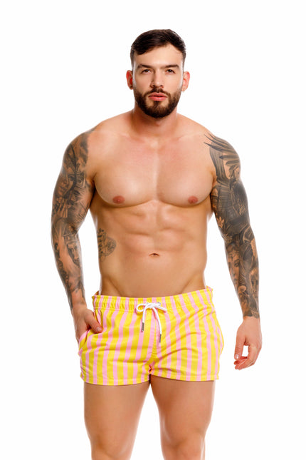 JOR Italy 2-inch Swim Shorts - Yellow/Pink Stripe