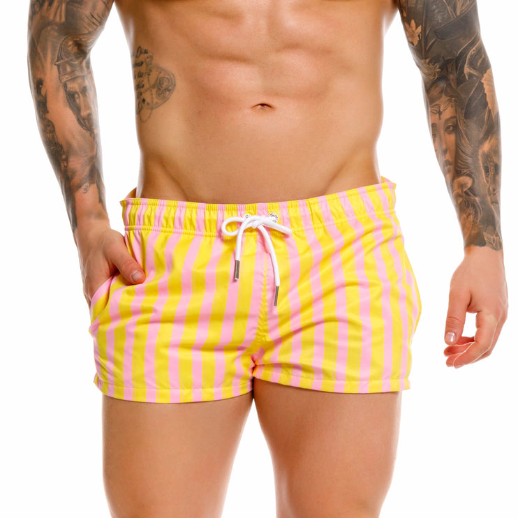 JOR Italy 2-inch Swim Shorts - Yellow/Pink Stripe