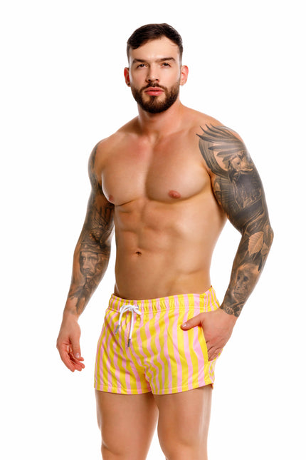 JOR Italy 2-inch Swim Shorts - Yellow/Pink Stripe