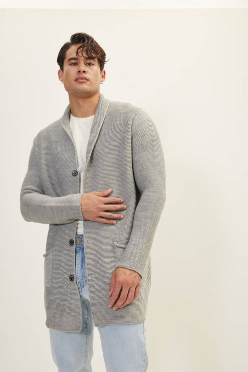 Ron Tomson Classic Shawl Lapel Long Cardigan - Grey