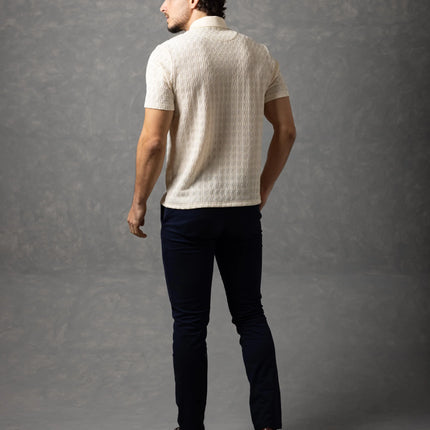 Bespoke Textured Knit Polo Shirt - Beige