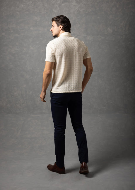 Bespoke Textured Knit Polo Shirt - Beige size S