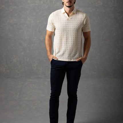 Bespoke Textured Knit Polo Shirt - Beige
