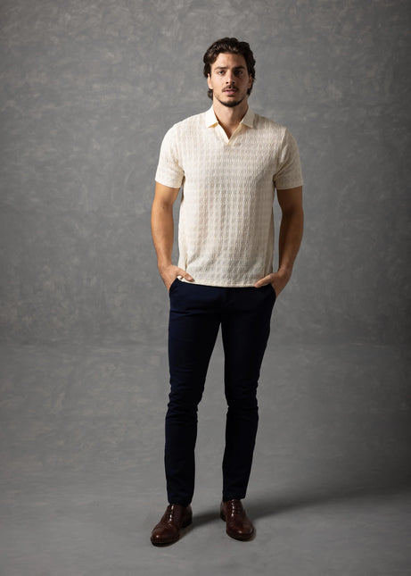 Bespoke Textured Knit Polo Shirt - Beige size S