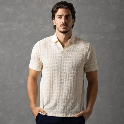 Bespoke Textured Knit Polo Shirt - Beige