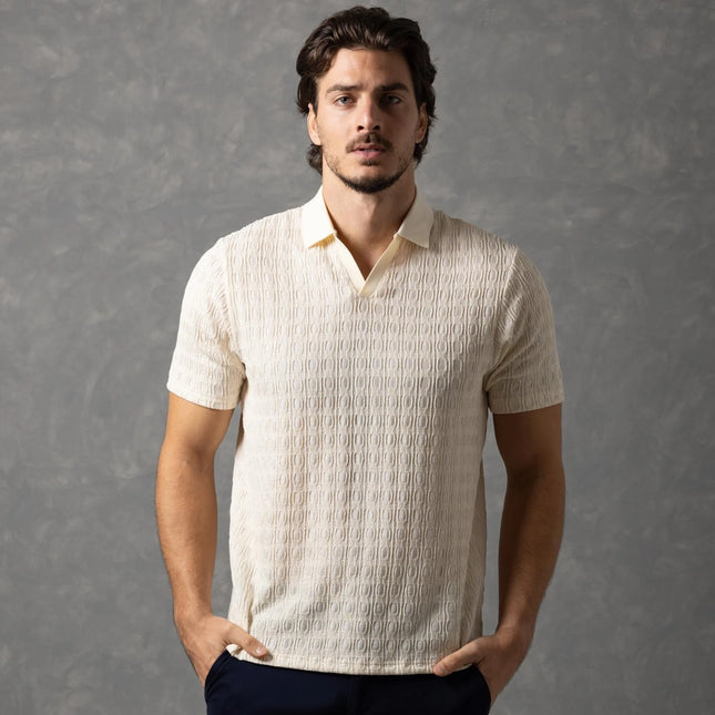 Bespoke Textured Knit Polo Shirt - Beige size S