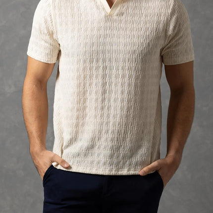 Bespoke Textured Knit Polo Shirt - Beige