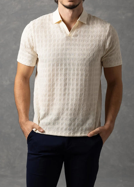 Bespoke Textured Knit Polo Shirt - Beige size S