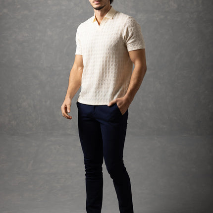 Bespoke Textured Knit Polo Shirt - Beige