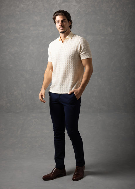Bespoke Textured Knit Polo Shirt - Beige size S
