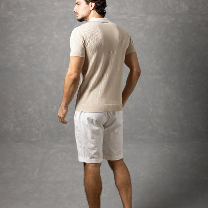 Bespoke Perforated Knit Polo Shirt - Beige