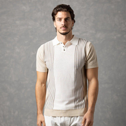 Bespoke Perforated Knit Polo Shirt - Beige