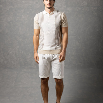 Bespoke Perforated Knit Polo Shirt - Beige