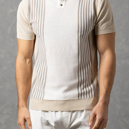 Bespoke Perforated Knit Polo Shirt - Beige