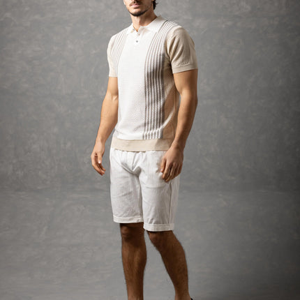 Bespoke Perforated Knit Polo Shirt - Beige