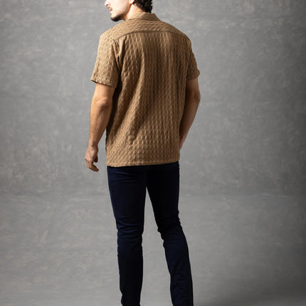 Bespoke Textured Knit Short-Sleeve Shirt - Khaki Brown