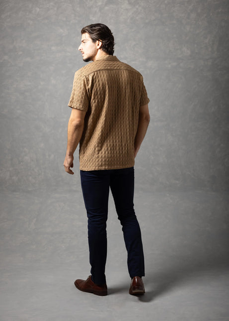 Bespoke Textured Knit Short-Sleeve Shirt - Khaki Brown