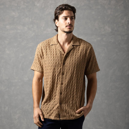 Bespoke Textured Knit Short-Sleeve Shirt - Khaki Brown