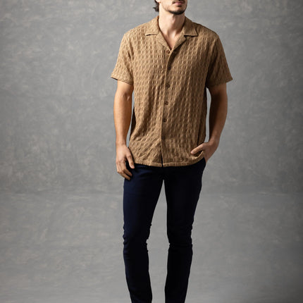 Bespoke Textured Knit Short-Sleeve Shirt - Khaki Brown
