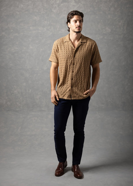 Bespoke Textured Knit Short-Sleeve Shirt - Khaki Brown