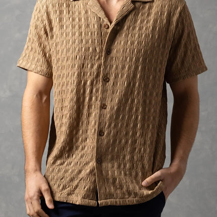 Bespoke Textured Knit Short-Sleeve Shirt - Khaki Brown
