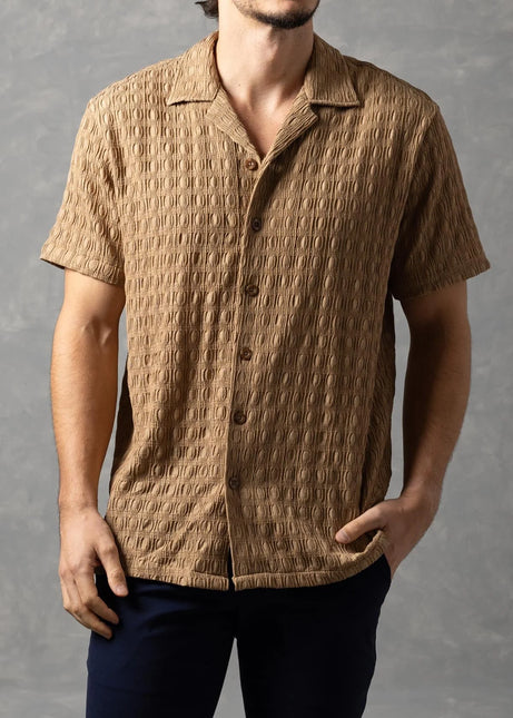 Bespoke Textured Knit Short-Sleeve Shirt - Khaki Brown