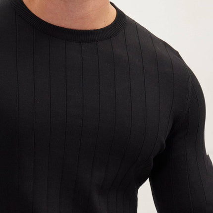 Ron Tomson Slip-Stitch Crew Neck Sweater - Black