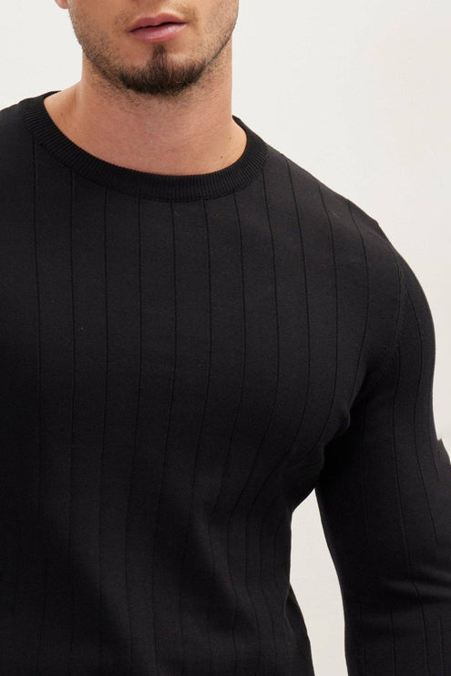 Ron Tomson Slip-Stitch Crew Neck Sweater - Black