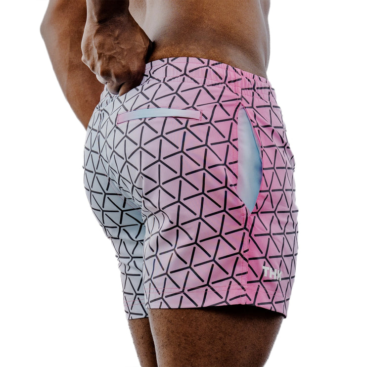 THK Kaleidoscope 5-Inch Swim Gym Shorts - Grey/Pink