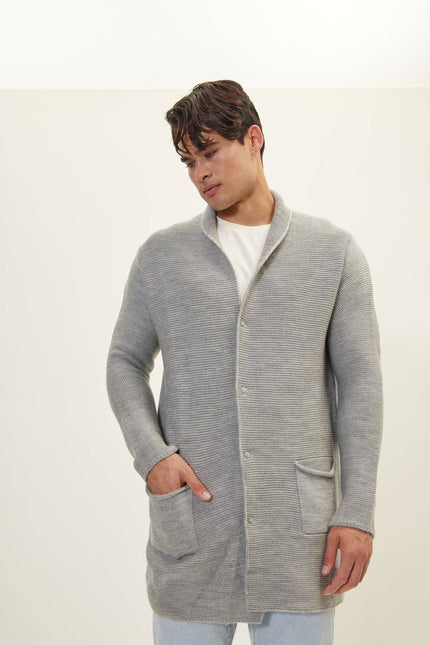 Ron Tomson Classic Shawl Lapel Long Cardigan - Grey