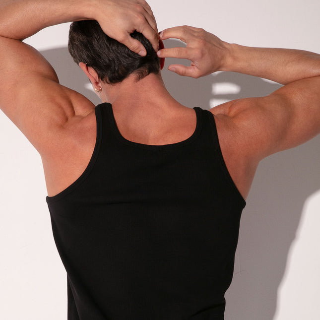 Code 22 Ribbed Cotton Slim-Fit Tank 3302 - Black size L