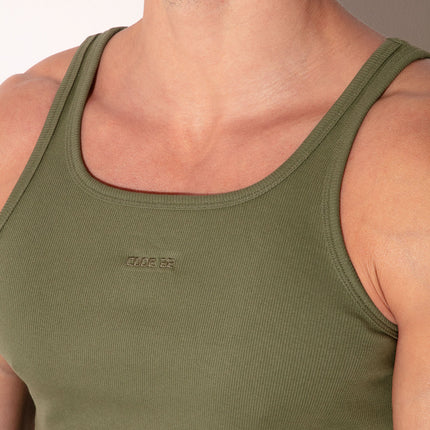 Code 22 Ribbed Cotton Slim-Fit Tank 3302 - Khaki Green