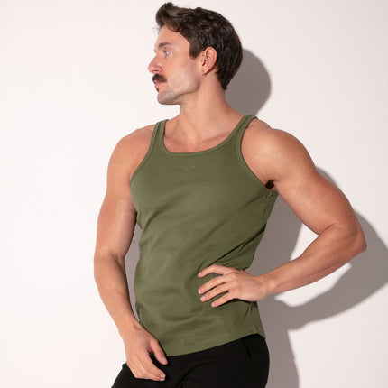 Code 22 Ribbed Cotton Slim-Fit Tank 3302 - Khaki Green