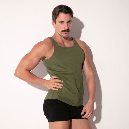 Code 22 Ribbed Cotton Slim-Fit Tank 3302 - Khaki Green