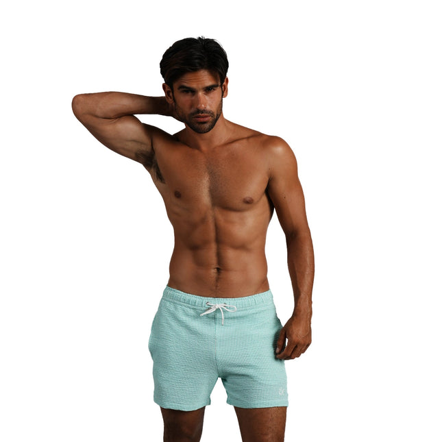 Eight X Sea Glass 4-Inch Seersucker Swim Shorts - Green Stripe