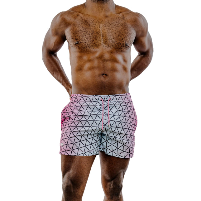 THK Kaleidoscope 5-Inch Swim Gym Shorts - Grey/Pink