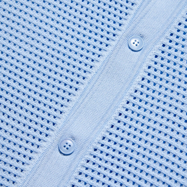 Eight X Docker Knit Button-Down Polo Shirt - Blue