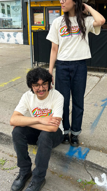 Transit Tees Chicago Rainbow Script Crop top t-shirt