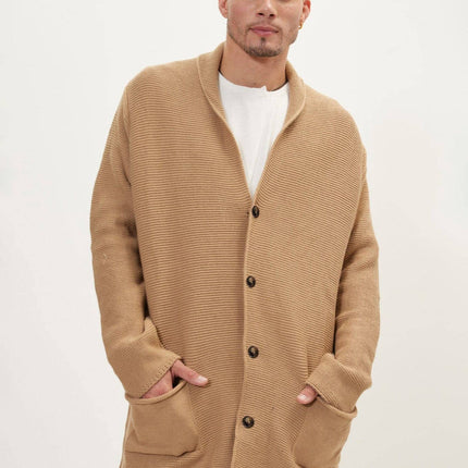 Ron Tomson Classic Shawl Lapel Long Cardigan - Camel