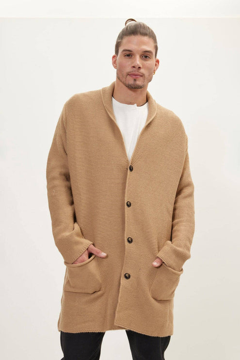 Ron Tomson Classic Shawl Lapel Long Cardigan - Camel