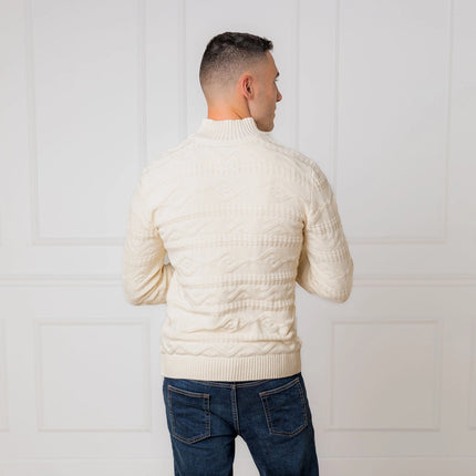 H/H Organic Mock Neck Cable Sweater Ivory Geo Texture