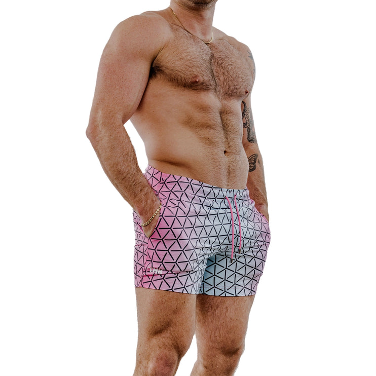 THK Kaleidoscope 5-Inch Swim Gym Shorts - Grey/Pink